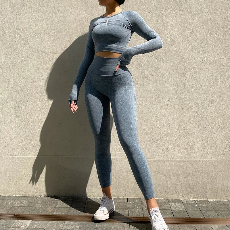 2pcs Women Seamless Yoga Set Workout Clothes