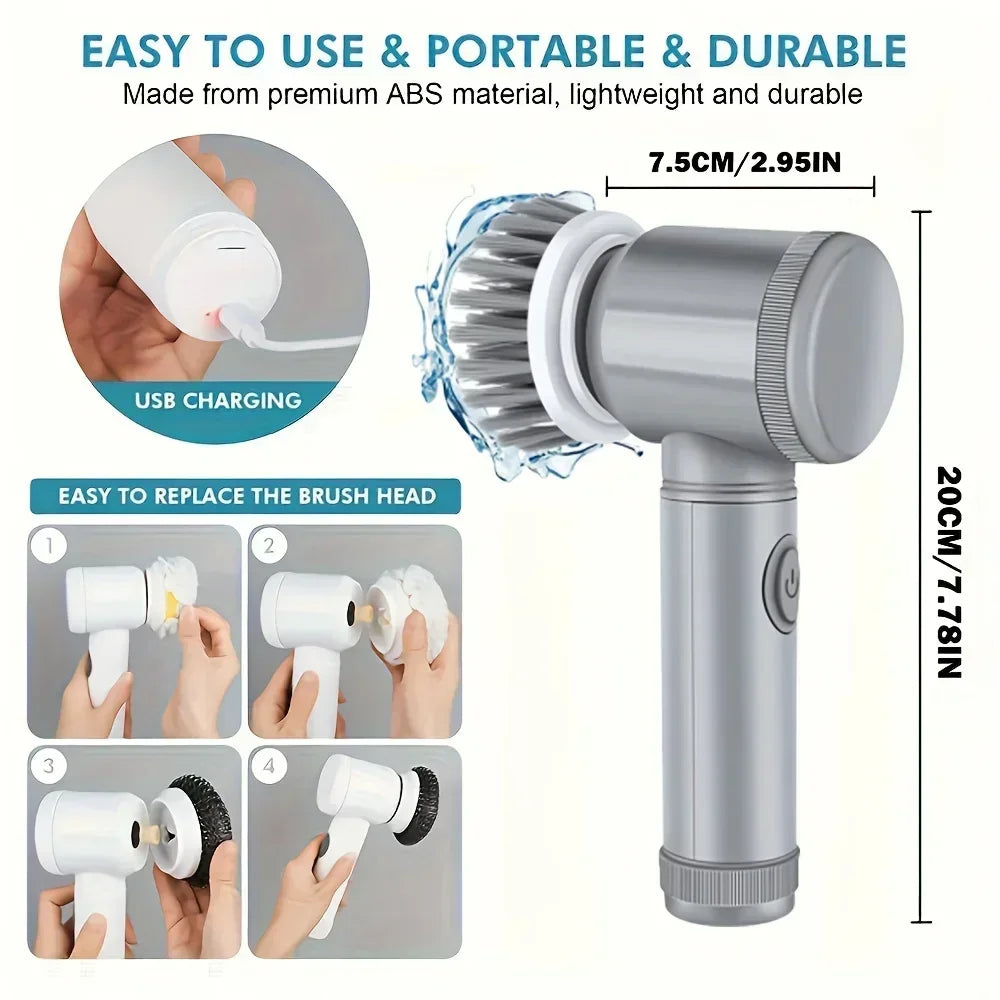 Electric Spin Scrubber with 6 Replaceable Brush Head