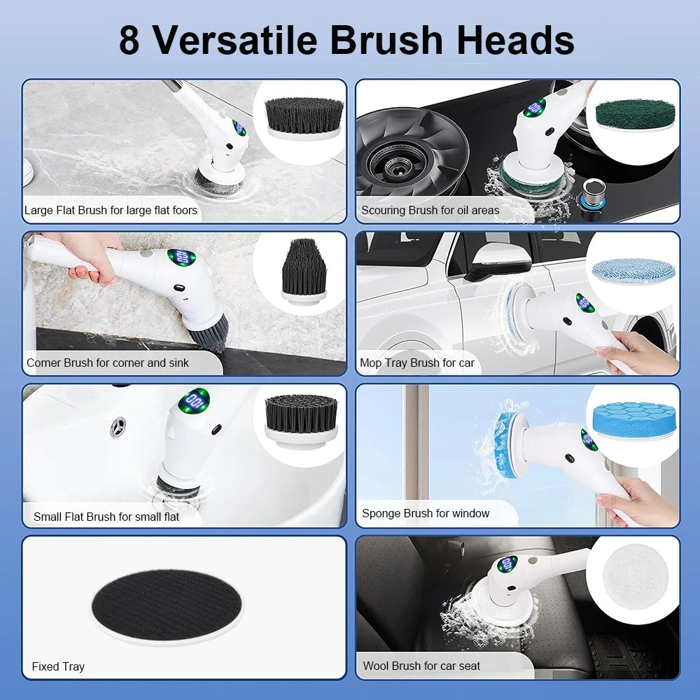 Electric Cleaning Brush 8 in 1 Multifunction Wireless Rotatable