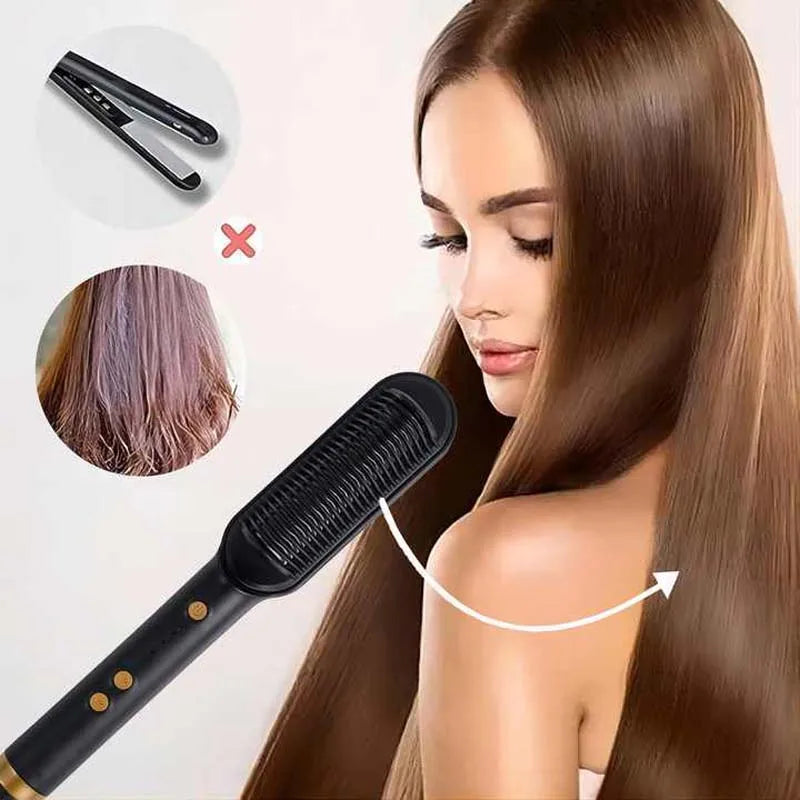 Electric Hair Straightener Brush Fast Heating