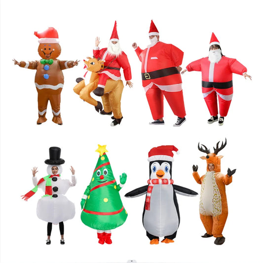 Christmas Funny Inflatable Costumes Gingerbread Man Santa Claus Elk Snowman Tree Penguin Adult Kid Halloween Carnival Party